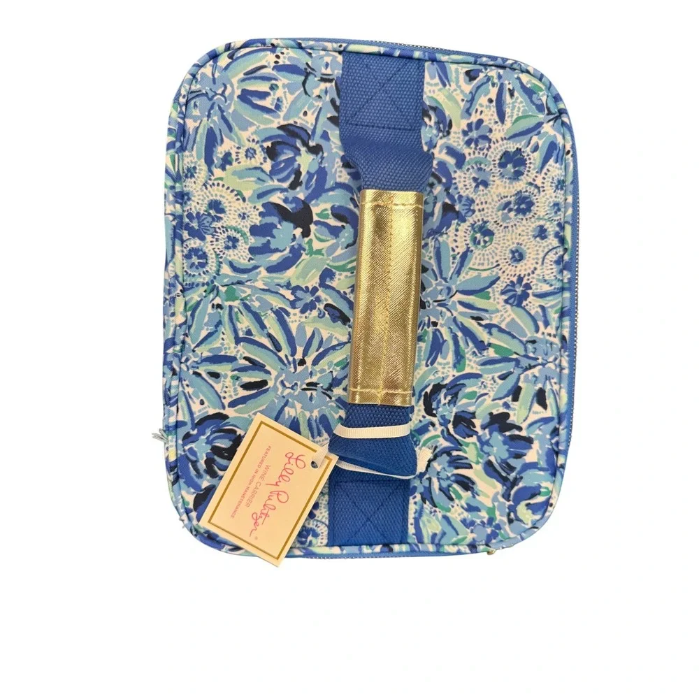 Lilly Pulitzer High Maintenance Wine Carrier Insulated Cooler Bag Blue‎ Floral
